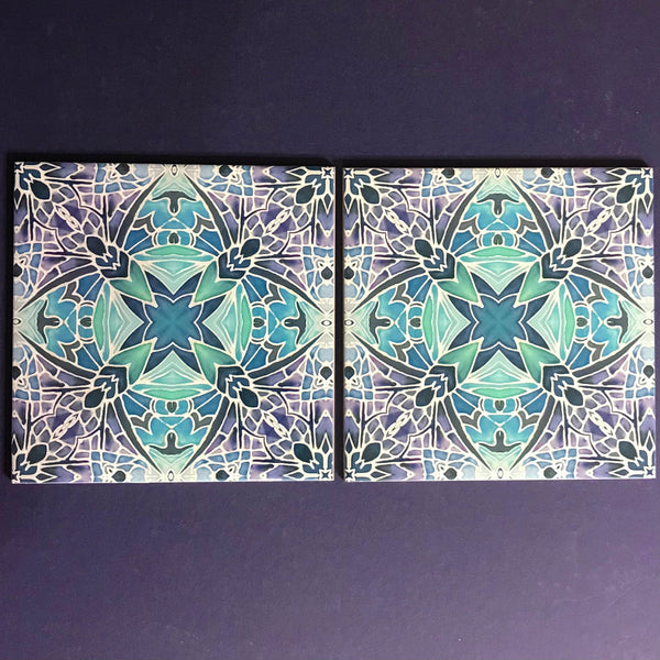 Nouveau Aqua Lilac Charcoal Butterfly Bathroom Tile - Bohemian Kitchen Tiles - Butterfly Kaleidoscope Repeat Decorative Tiles