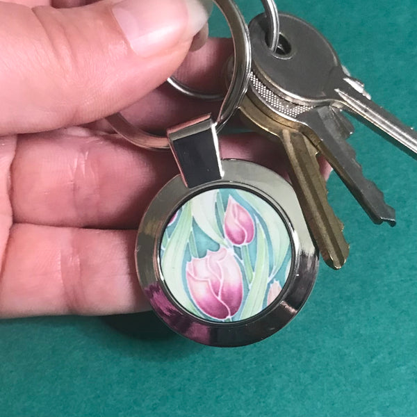 Pink Tulip Key Ring - Flower Lovers Gift for Her - Present Gardeners