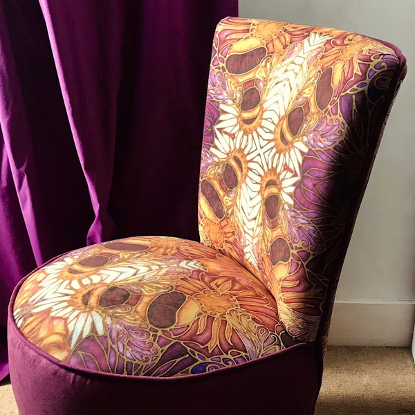 SOLD Honey Bees Bedroom Chair - Bees and Flowers Small Chair - Bespoke Upholstery.
