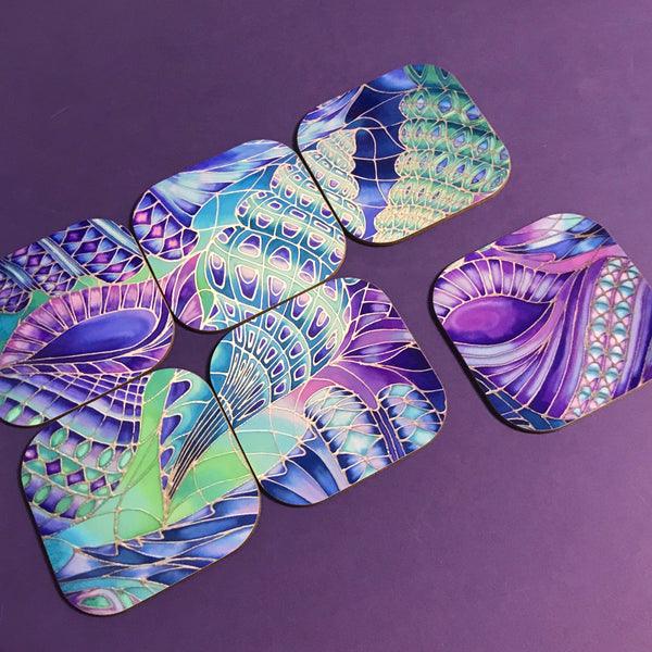 Shells Table Mats & Coasters - Blue Green Placemats & Coasters - Round Placemats & Coasters