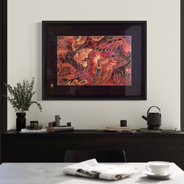Deep and Moody Butterfly Heaven Painting - Butterflies hand painted silk  -  Dramatic Original Art