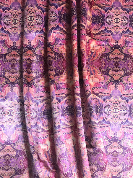 Pink Plum Purple Peach Butterfly Designer Luxury Velvet fabric for curtains, upholstery and soft furnishings