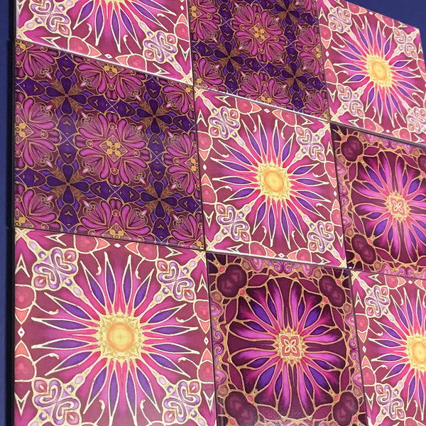 Plum Blooms Mixed Tiles Set - Plum Purple Gold Tiles - Beautiful Tile - Bohemian Tiles