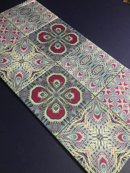 Lavender Peacock mixed set of 4 Tiles - Lilac Beaujolais Bohemian Ceramic Printed Tiles