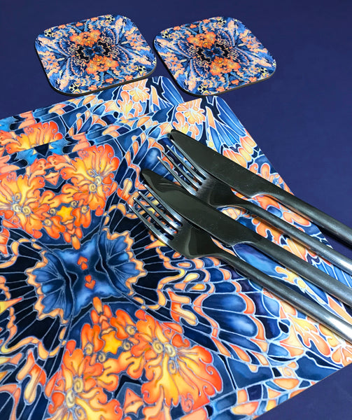 Contemporary Grey Blue Orange Placemats & Coasters - Table Mats -