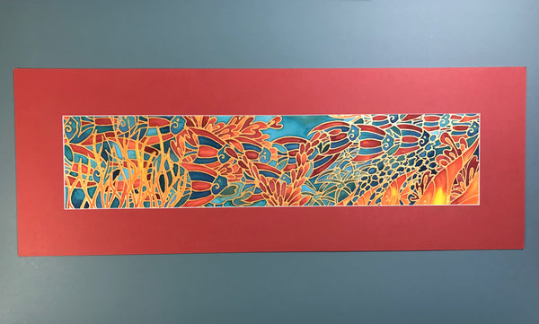 Vibrant Tropical Fish Coral Reef Original Silk Painting - Bold Red Orange Gold Hand-Painted Silk Art