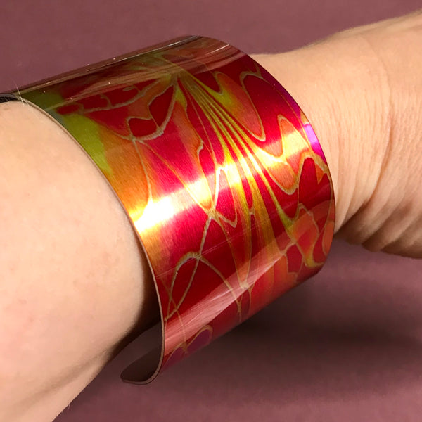 Red Pink Yellow Contemporary Bracelet - easy wear lightweight aluminium.