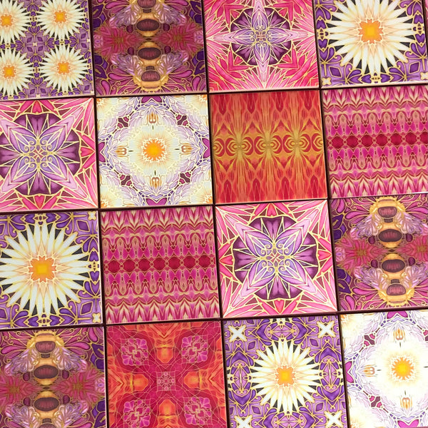 Clementine Rose Set of 20 Ceramic Tiles - Bohemian Blue Pink and Gold Warm Gentle Bohemian Kitchen Tiles