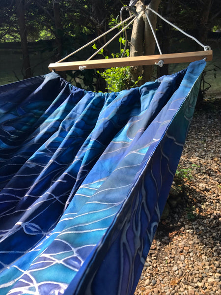 Gorgeous Blue Green Reversible Hammock - featuring Blue Shoal on one side and Dragonflies on the reverse.