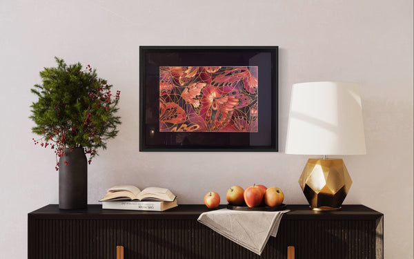 Deep and Moody Butterfly Heaven Painting - Butterflies hand painted silk  -  Dramatic Original Art