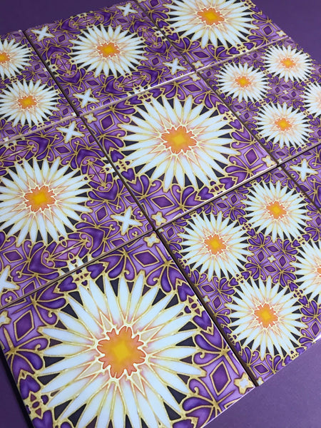 Crazy Daisy Mixed Set of Bathroom Tiles - Arts and Crafts Look Bright Bohemian Kitchen Tiles