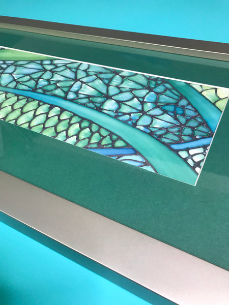 SOLD - Vibrant Green Contemporary Flowing Water Original Silk Painting - green turquoise Hand-Painted Silk Art -
