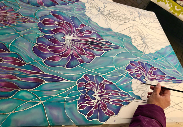 Lilac Orchid Silk Painting - Hand Painted Silk Orchids - purple lilac flower art