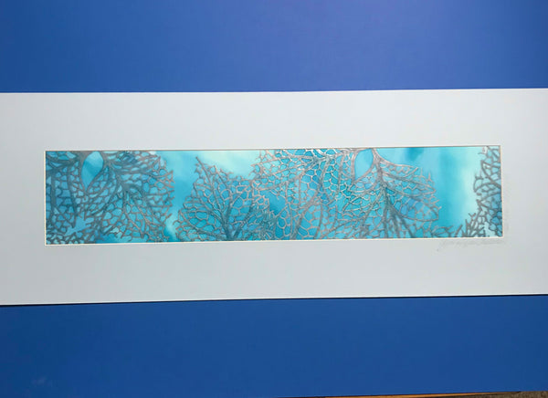 Hydrangea Skeleton Leaves Original Silk Painting - Frosty Blues Hand-Painted Silk Art
