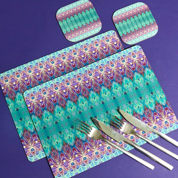 Persian Orchid High Quality Table Mats - Purple Turquoise Green Tableware