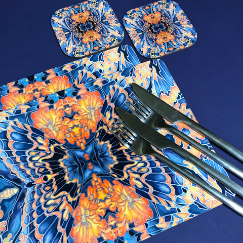 Contemporary Grey Blue Orange Placemats & Coasters - Table Mats -