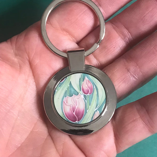 Pink Tulip Key Ring - Flower Lovers Gift for Her - Present Gardeners