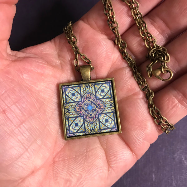 Stunning Cathedral Rose Window Necklace - Square Church Window Pendant - Affordable gift