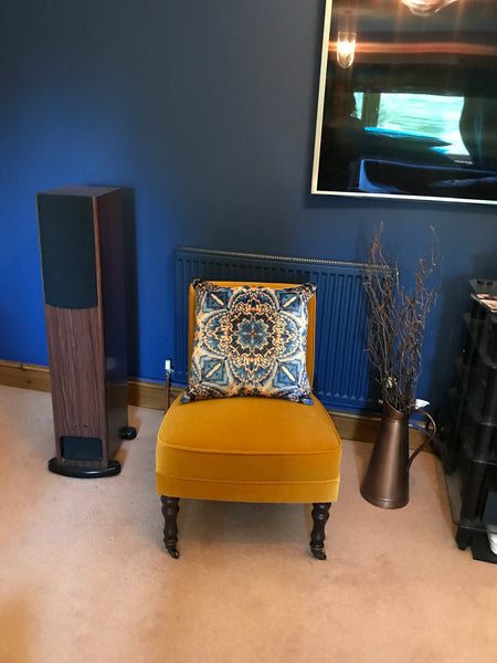 Contemporary Grey Blue Orange Velvet Cushions - Dramatic Moth Kaleidoscope Design Luxury Velvet Cushions