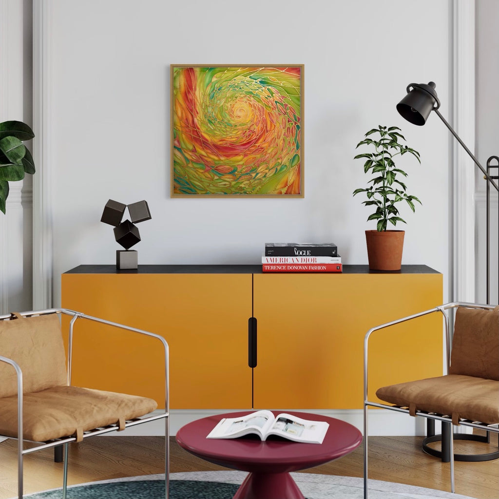 Richly Jewelled Sunset Shoal Silk Painting - hand painted silk Sunset Shoal