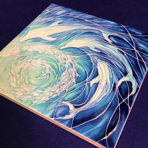Blue Dolphins Ceramic Tiles -  Bathroom Kitchen Hand Printed Tiles