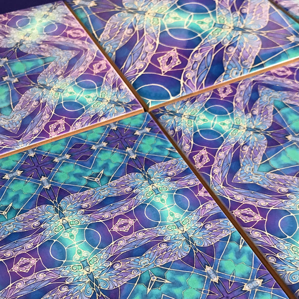 Blue Green Turquoise Dragonflies Tiles Mixed Set - Beautiful Bohemian Tiles