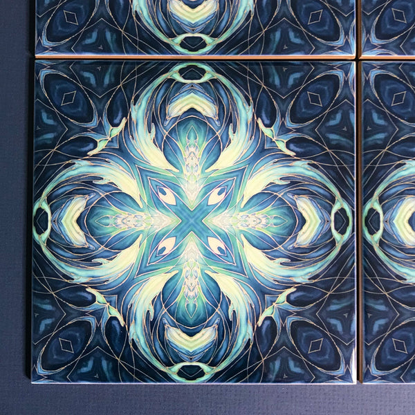 Blue Teal Dolphin Tiles -  Ceramic Hand Printed Bathroom Kitchen Tiles