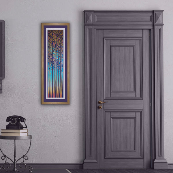 Cathedral Trees Signed Print - Blue Purple Turquoise Red Forest Print Art