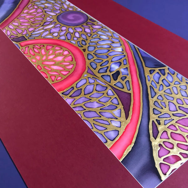Jewel Abstract Circles Original Silk Painting - Bold Red Blue Gold Hand-Painted Silk Art