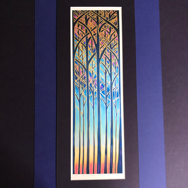 Cathedral Trees Signed Print - Blue Purple Turquoise Red Forest Print Art