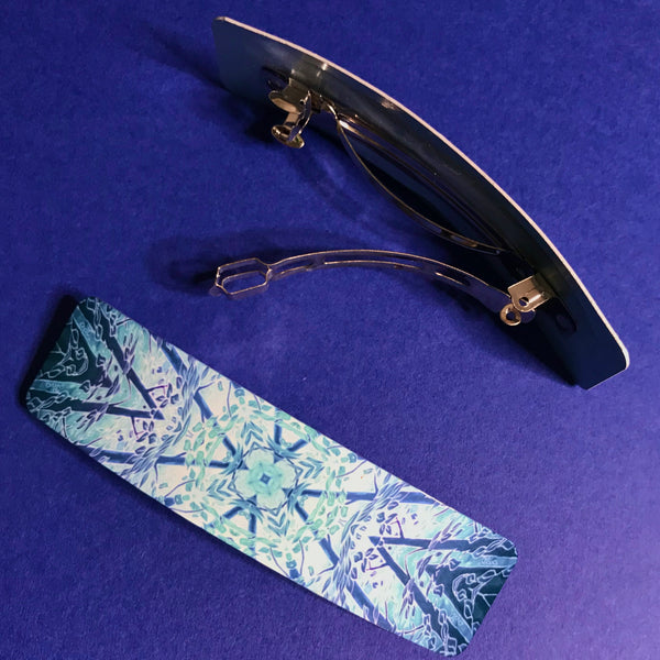 Teal Star Stripes Hair Clip - Blue Green Turquoise Hair Barrette