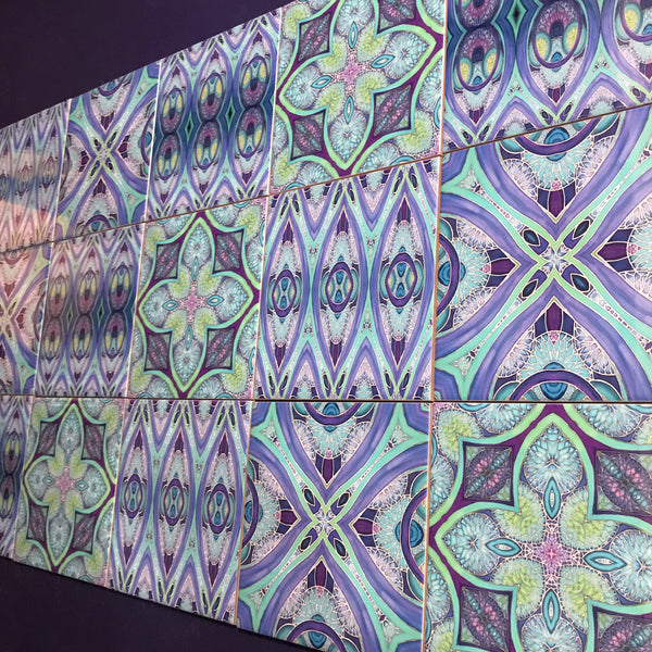 Blue Green Turquoise Purple Persian Perfection Tiles Mixed Set - Beautiful Bohemian Tiles