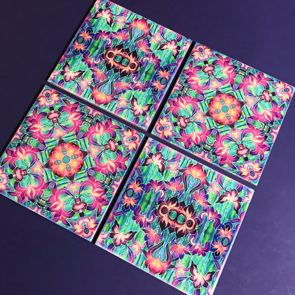 Purple Iris Kaleidoscope Mixed Set of Bathroom Tiles - Bright Bohemian Kitchen Tiles