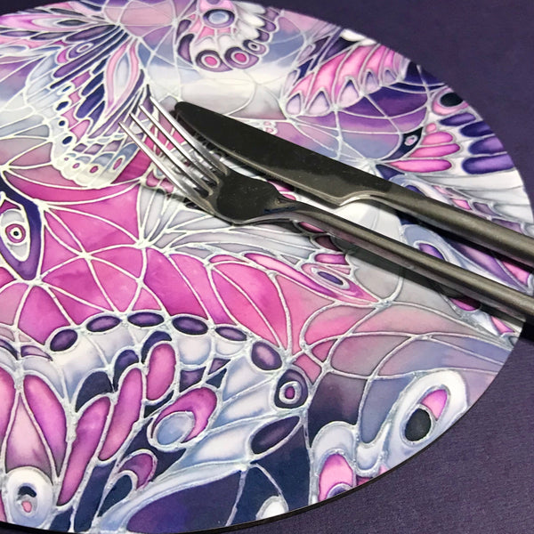 Purple Grey Placemats & Coasters - High Quality Table Mats - Purple Butterfly Tableware