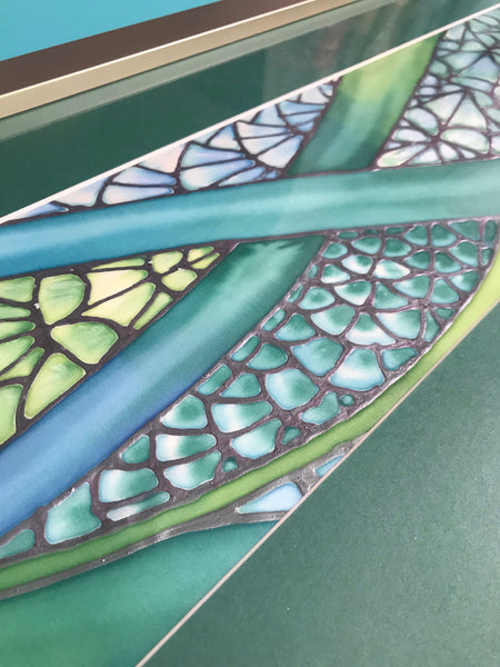 SOLD - Vibrant Green Contemporary Flowing Water Original Silk Painting - green turquoise Hand-Painted Silk Art -
