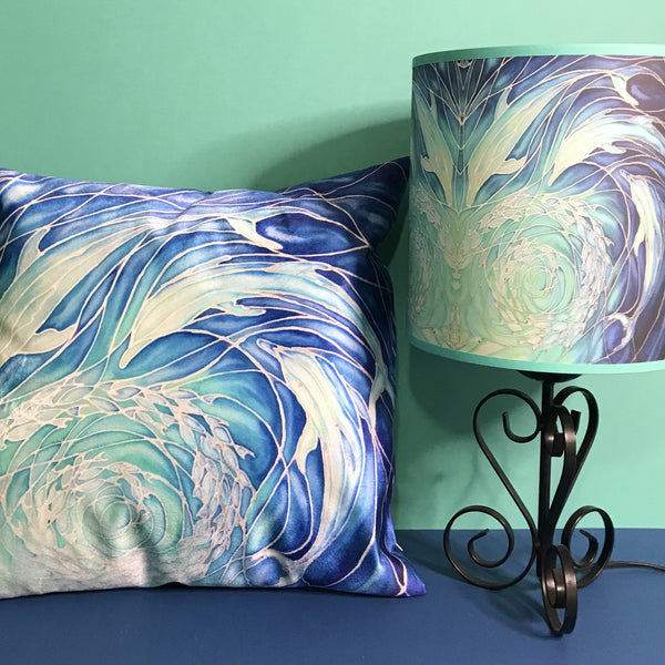 Blue Aqua Dolphins Contemporary Lamp Shade for table lamp- Blue Swimming Dolphins Drum Shade - Atmospheric lamp Shade