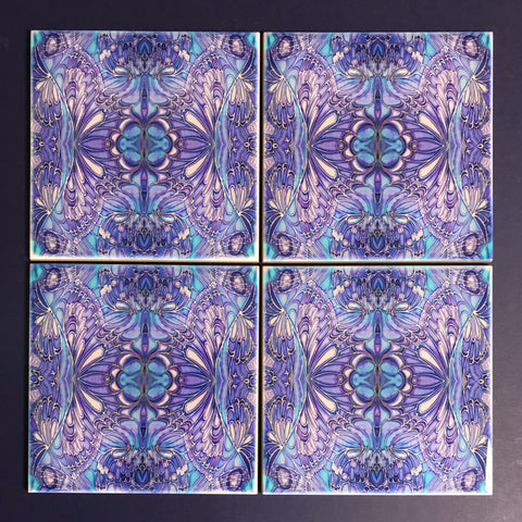 Contemporary Butterfly Tiles - Blue Lilac Tiles  - Bohemian Ceramic Printed Tiles