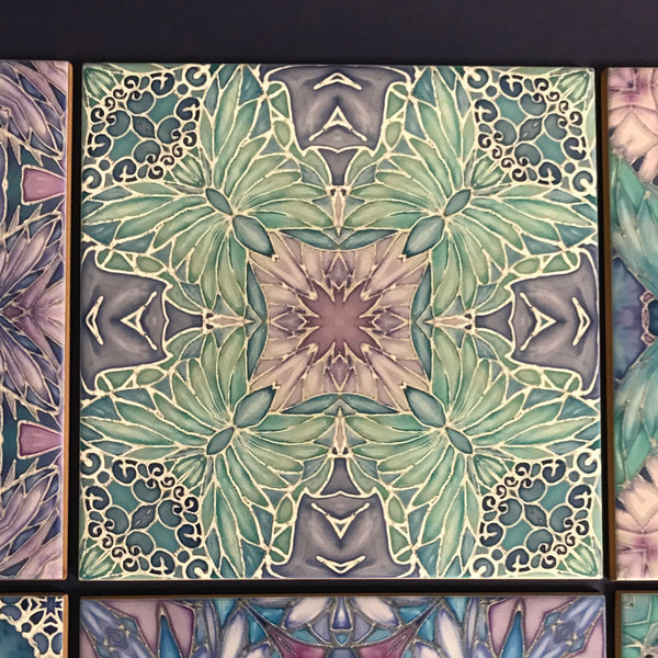 Pretty Pastel Mixed Set of 50 Ceramic Tiles - Pastel Blue Green Lilac Turquoise Bright Bohemian Kitchen Tiles