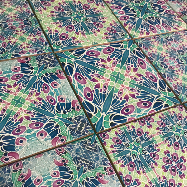 Butterfly Sherbet Mixed Set of 20 Ceramic Tiles - Bohemian Blue Pink and Mint Gentle Bohemian Kitchen Tiles