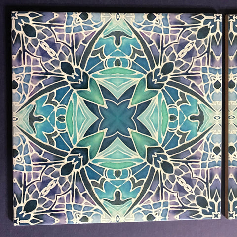 Nouveau Aqua Lilac Charcoal Butterfly Bathroom Tile - Bohemian Kitchen Tiles - Butterfly Kaleidoscope Repeat Decorative Tiles