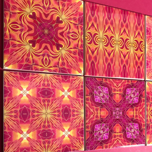 Orchid Kaleidoscope Mixed Tiles Set - Pink Orange Gold Tiles - Beautiful Tile - Bohemian Tiles