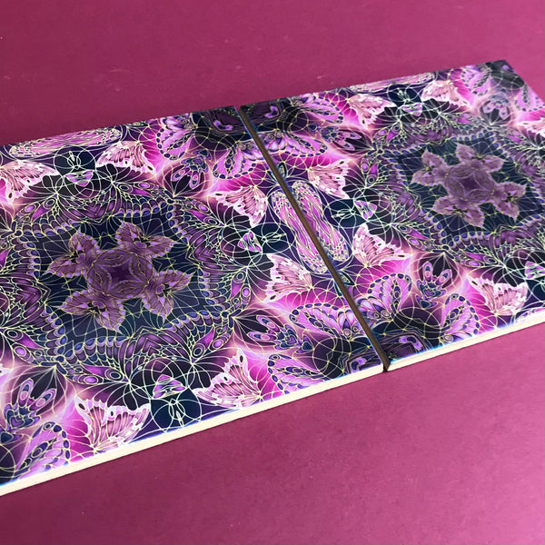 Contemporary Plum Butterfly Tiles - Beautiful Ceramic Bohemian Tiles - Ceramic Printed Tiles