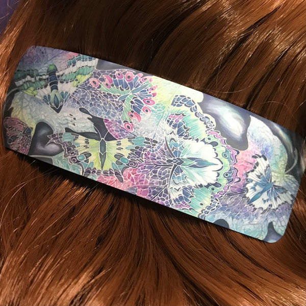 Lilac Mint Teal Pink Butterflies Moth Large hair clip, barette, hairslide, stocking filler, gift for her, gift for woman, gifts for girls, pretty presents.