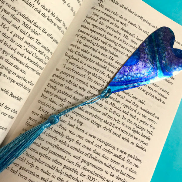 Pink Peacock Heart Book Mark Comtemporary lightweight aluminium.