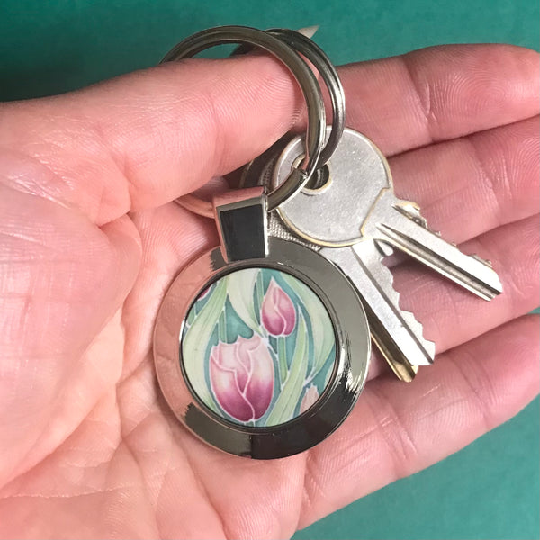 Pink Tulip Key Ring - Flower Lovers Gift for Her - Present Gardeners