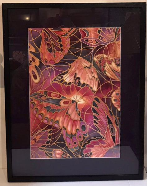 Deep and Moody Butterfly Heaven Painting - Butterflies hand painted silk  -  Dramatic Original Art