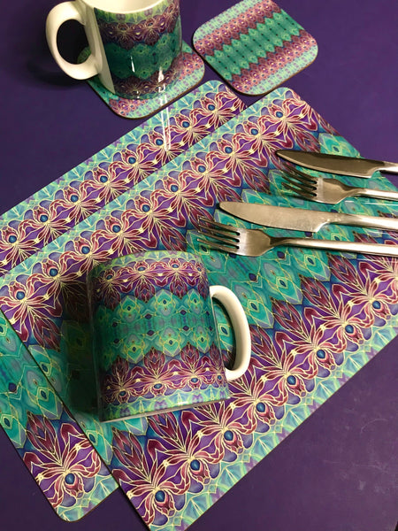Persian Orchid High Quality Table Mats - Purple Turquoise Green Tableware