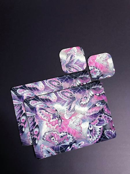Purple Grey Placemats & Coasters - High Quality Table Mats - Purple Butterfly Tableware