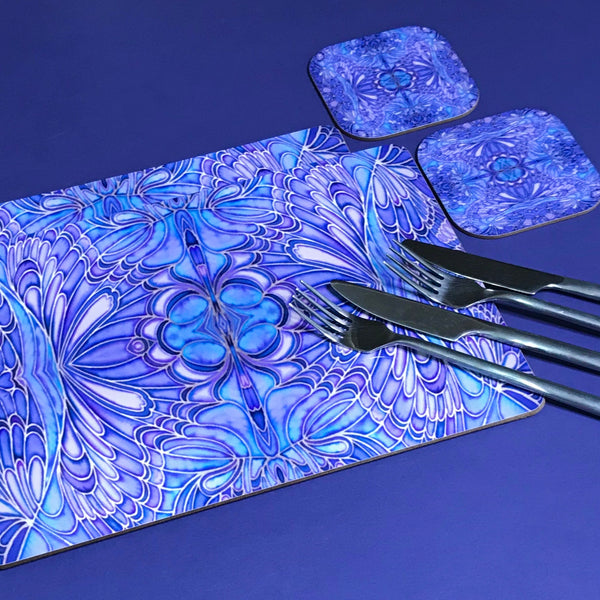Soft Blue Lilac Butterfly Placemats and Coasters - Table Mats & Coasters, Blue Glass Chopping Boards