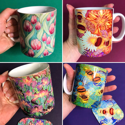 Bees and Flowers Set of 4 Mugs or Mug and Coaster Box Sets -  Mug Gift